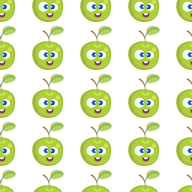 Patrón sin costuras de dibujos animados de bebé de frutas personaje de apple con patrón de cara linda fondo de alimentos para ropa de niños o juguetes