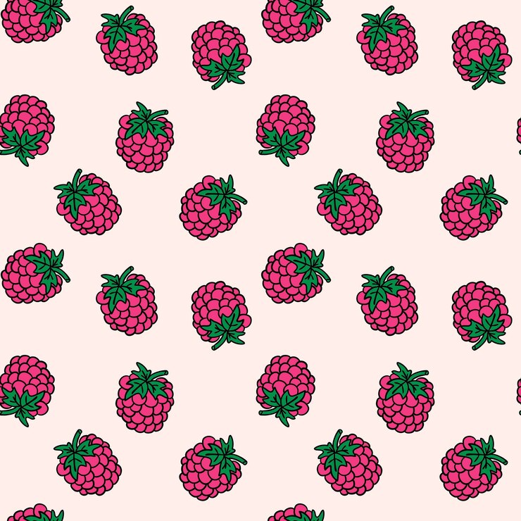 Vector patrón sin costuras con dibujos animados desordenados doodle frambuesas lineales aisladas sobre fondo rosa.