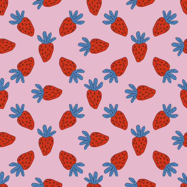 Patrón sin costuras de dibujos animados doddle fresa. Fondo de frutas de verano.