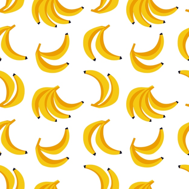 Patrón sin costuras de dibujos animados con frutas de plátano enteras amarillas en el diseño de fondo blanco para la decoración