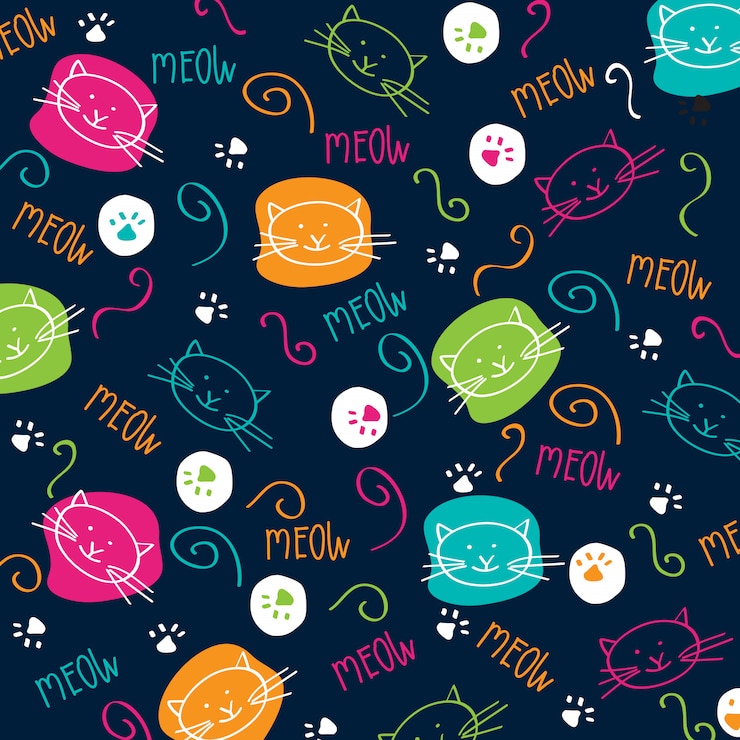 Vector patrón sin costuras de dibujos animados con gatos lindos
