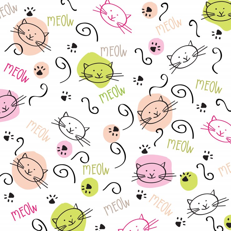 Vector patrón sin costuras de dibujos animados con gatos lindos