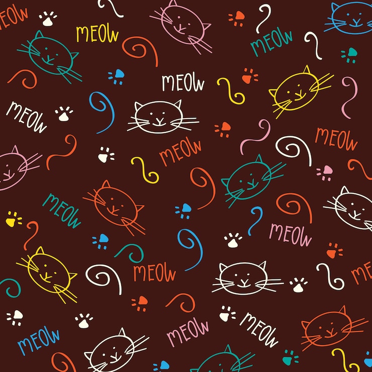 Vector patrón sin costuras de dibujos animados con gatos lindos
