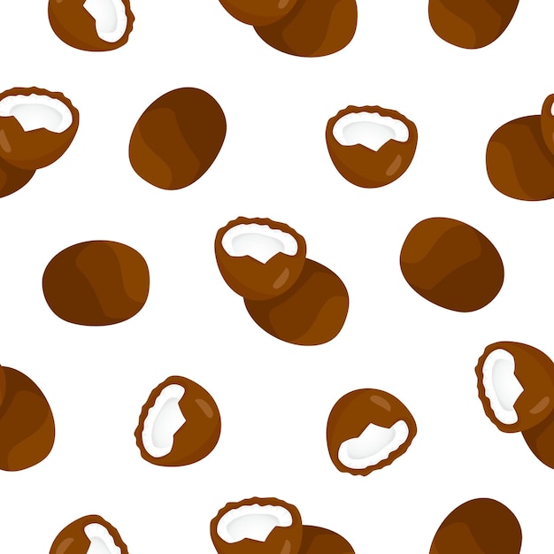 Vector patrón sin costuras de dibujos animados realistas con ilustración de paquetes de nueces vectoriales de coco impresión de tela simple