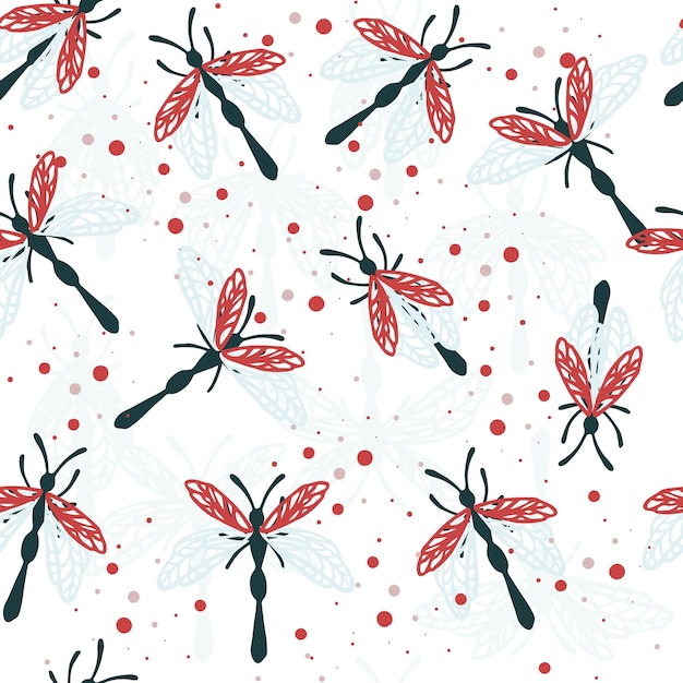 Patrón sin costuras de dibujos animados simple colección de escarabajos insectos de colores ilustración vectorial plana sobre fondo blanco