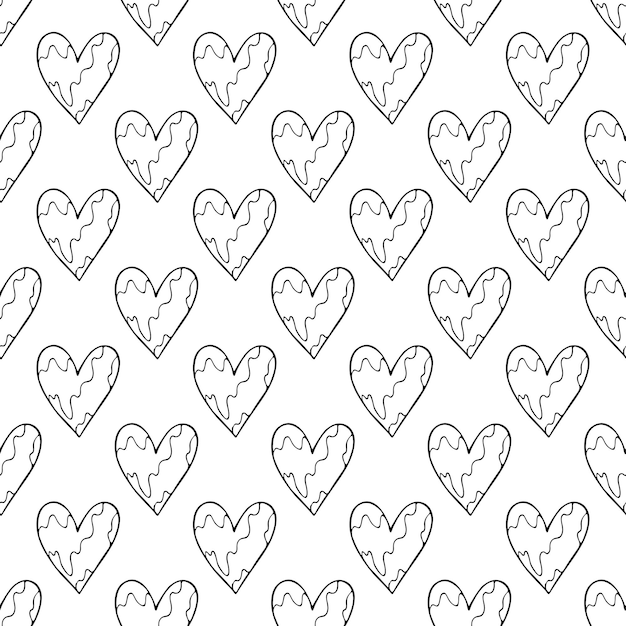 Patrón sin costuras con dibujos de corazón dibujados a mano para tarjetas de felicitación y telas de papel de embalaje de impresión decorativa