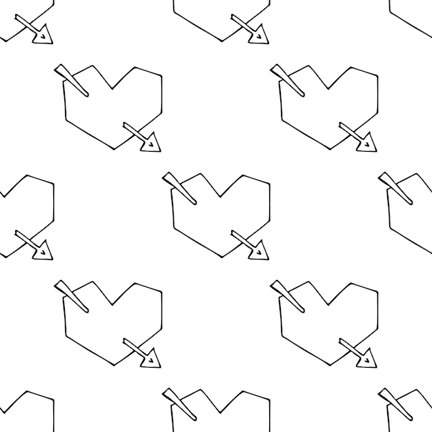 Patrón sin costuras con dibujos de corazón dibujados a mano para tarjetas de felicitación y telas de papel de embalaje de impresión decorativa
