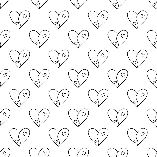 Patrón sin costuras con dibujos de corazón dibujados a mano para tarjetas de felicitación y telas de papel de embalaje de impresión decorativa