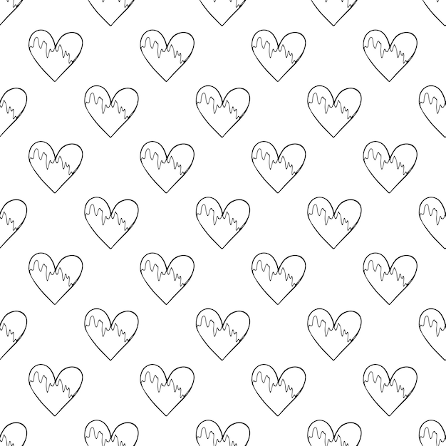 Patrón sin costuras con dibujos de corazón dibujados a mano para tarjetas de felicitación y telas de papel de embalaje de impresión decorativa