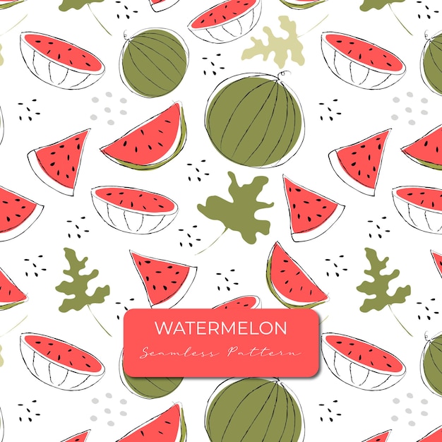Patrón sin costuras en dibujos de frutas abstractos hechos a mano Diseño de fruta de sandía para envoltorios de tarjetas
