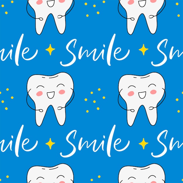 Patrón sin costuras de dientes con eslogan de sonrisa Ilustración vectorial Concepto de gabinete médico odontología publicidad Diseño impreso en redes sociales anuncio papel tapiz textil papel de regalo póster