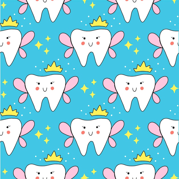 Patrón sin costuras de dientes de hadas con estrellas Concepto para gabinete médico odontología publicidad Diseño impreso en redes sociales anuncio papel tapiz textil papel de regalo póster