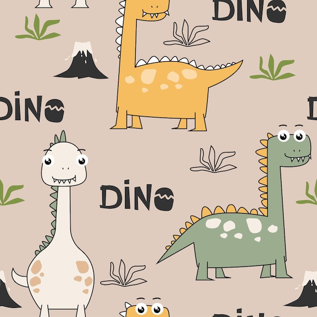 Patrón sin costuras con dinosaurios bonitos dibujados a mano Personajes infantiles y juguetones con colores pastel