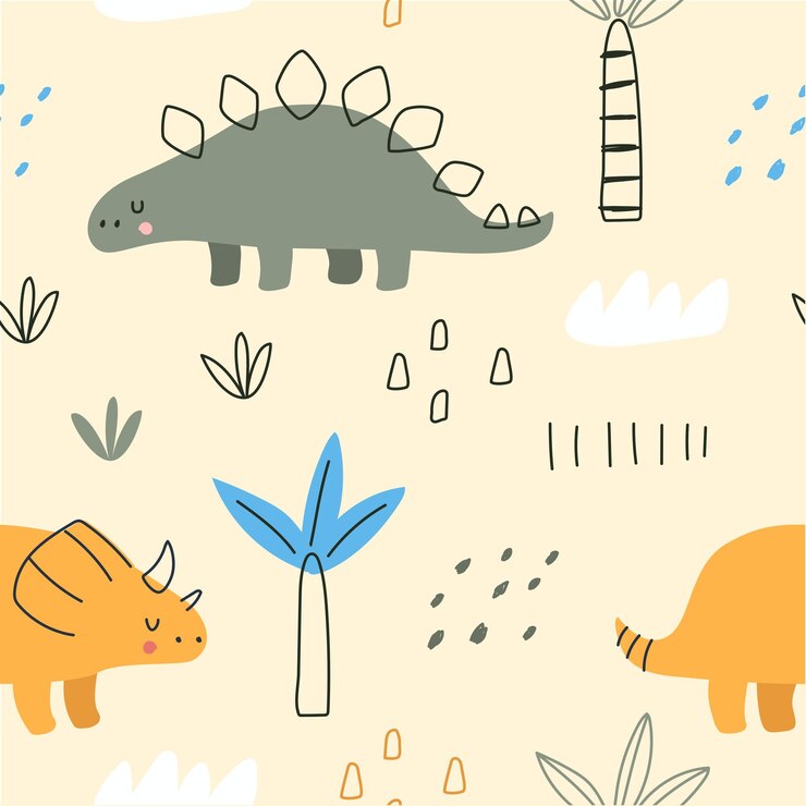 Patrón sin costuras con dinosaurios lindos en un fondo de colores Ilustración vectorial