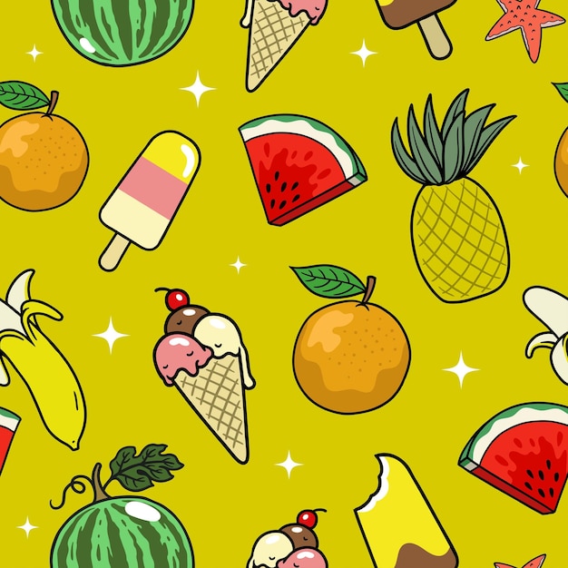 Patrón sin costuras de diseño conceptual de alimentos de verano vintage