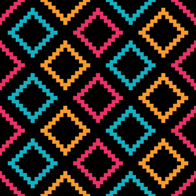 Vector patrón sin costuras con diseño de kilim olorful con fondo negro