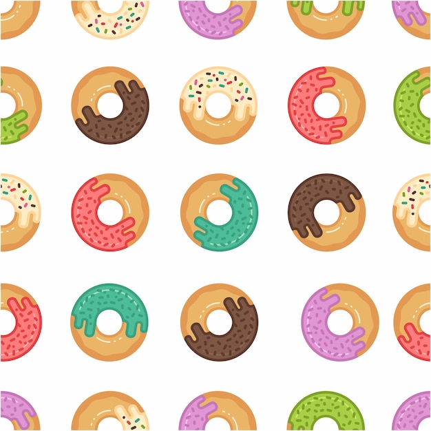 Patrón sin costuras de donut en estilo línea plana moderna