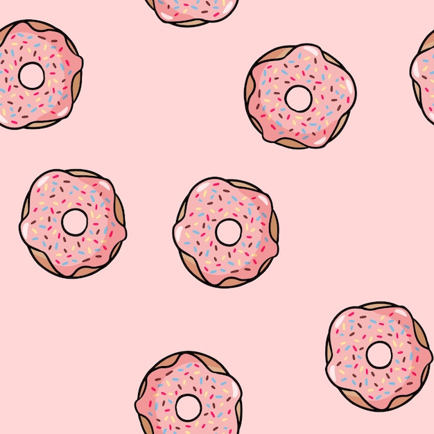 Patrón sin costuras de donut. Rosquilla rosada con topping en rosa.