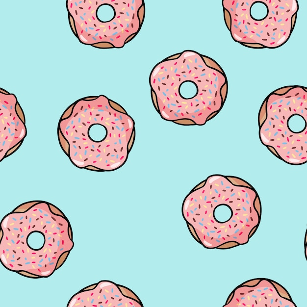 Patrón sin costuras de donut. Rosquilla Rosada Con Topping