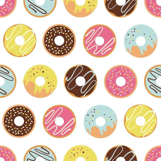 Patrón sin costuras con donuts en esmalte multicolor