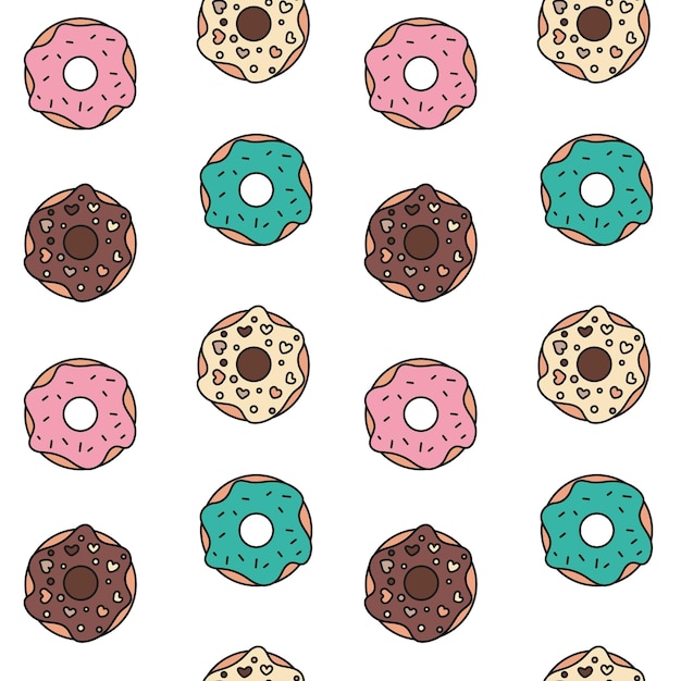 Patrón sin costuras doodle rosquillas patrones de rosquillas vectoriales de colores interminables patrón sin costuras para el papel tapiz