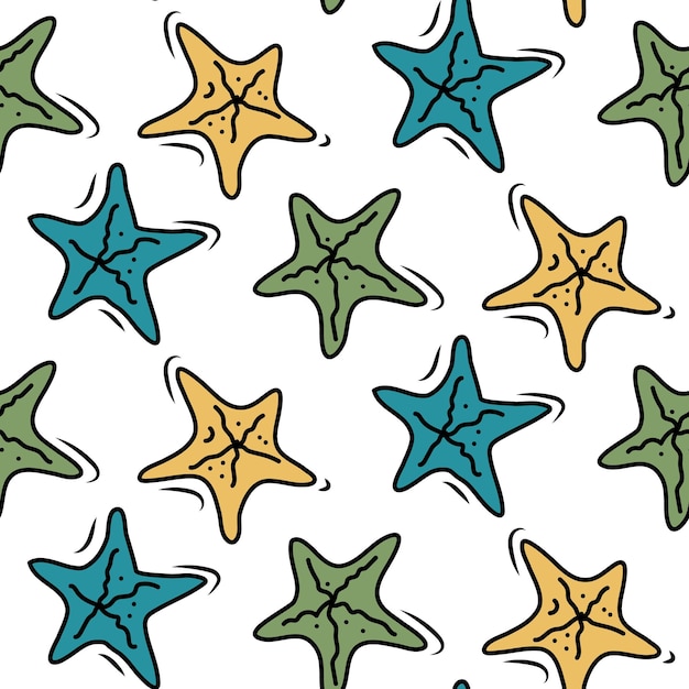 Patrón sin costuras de Doodle de verano con siluetas abstractas esparcidas estrellas de mar tema marino