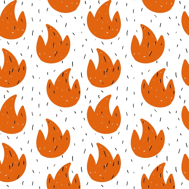 Vector patrón sin costuras eclosionado llama naranja fondo vectorial ardiente abstracto con rayas de ruido negro