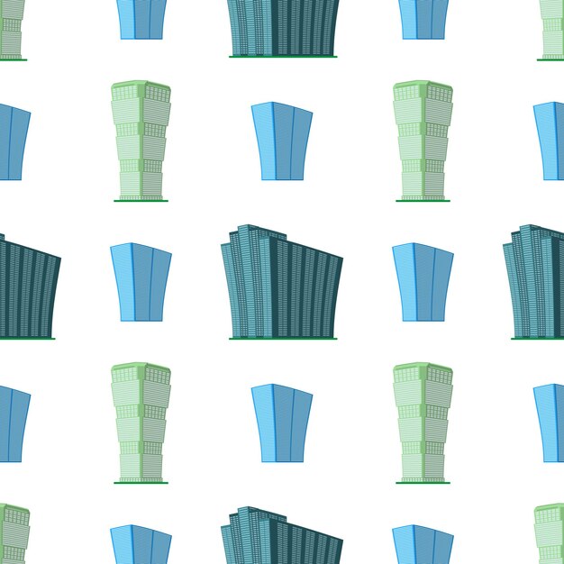 Patrón sin costuras con un edificio isométrico moderno sobre un fondo blanco Vista del edificio desde la parte inferior Ilustración vectorial