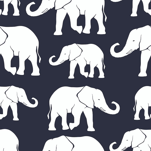 Patrón sin costuras con elefantes de silueta dibujados a mano