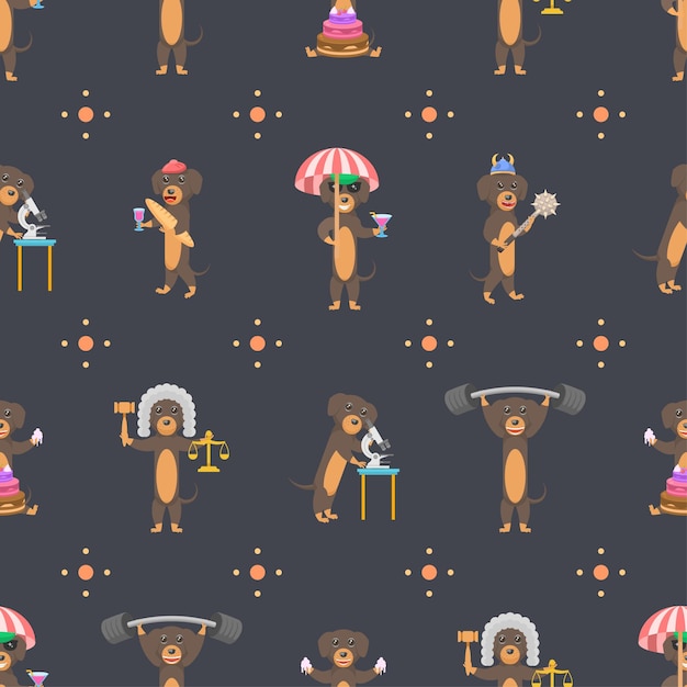 Patrón sin costuras Elementos abstractos Diferentes animales Dachshunds Perro Vida silvestre Estilo de diseño vectorial