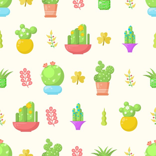 Patrón sin costuras Elementos abstractos Diferentes plantas de cactus Fondo de estilo de diseño vectorial botánico