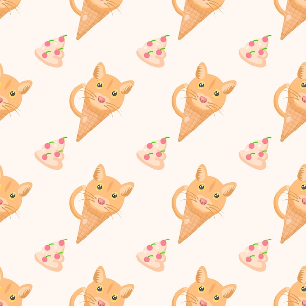 Patrón sin costuras Elementos abstractos Gatos Helado Comida Vector Diseño Estilo Fondo Ilustración