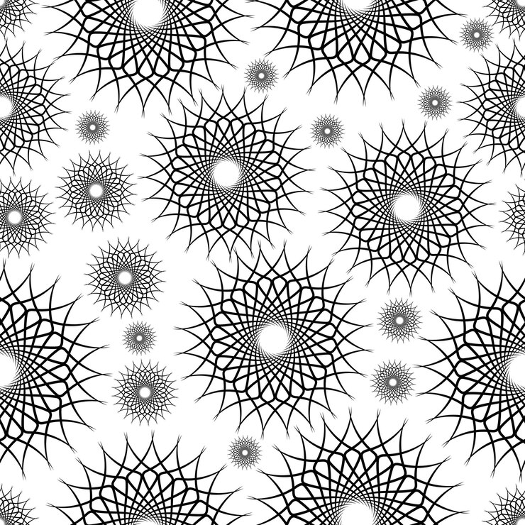 Vector patrón sin costuras de elementos arremolinados en forma de mandala en negro sobre un fondo blanco