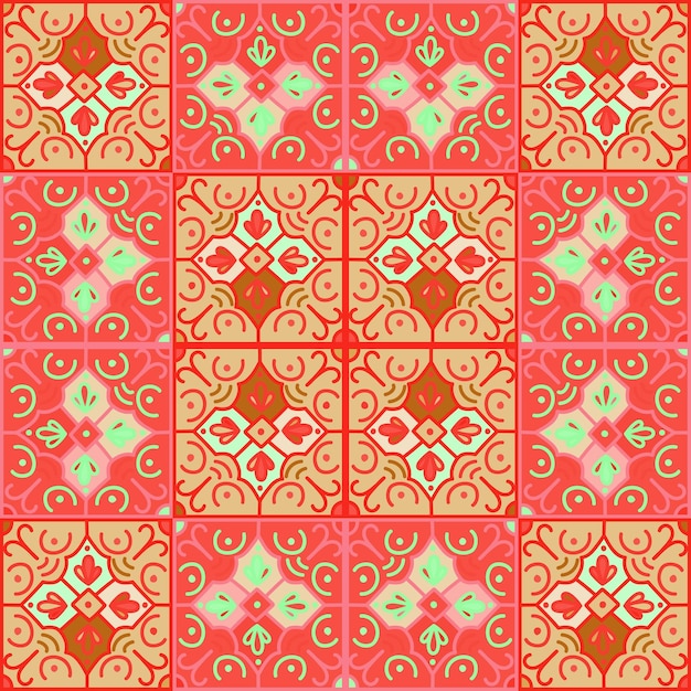 Patrón sin costuras con elementos decorativos de mosaico Azulejo vintage Fondo de pantalla ornamental geométrico abstracto