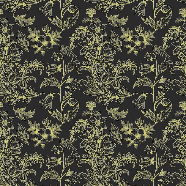 Patrón sin costuras con elementos florales vintage retro Ilustración vectorial