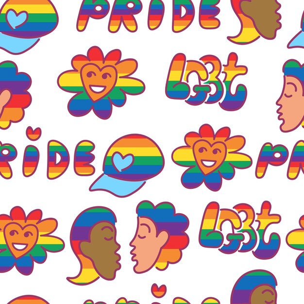 patrón sin costuras con elementos de garabatos de color del orgullo LGBT