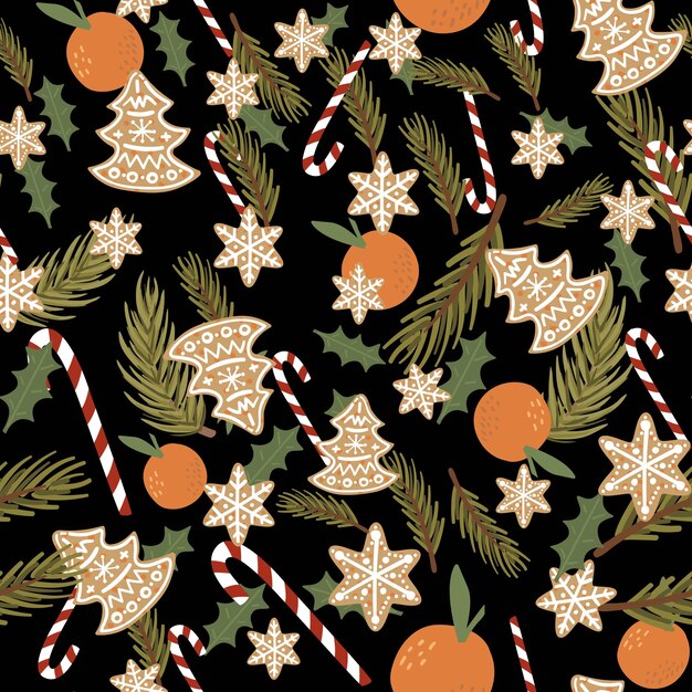 Patrón sin costuras con elementos navideños Ilustración vectorial en colores brillantes