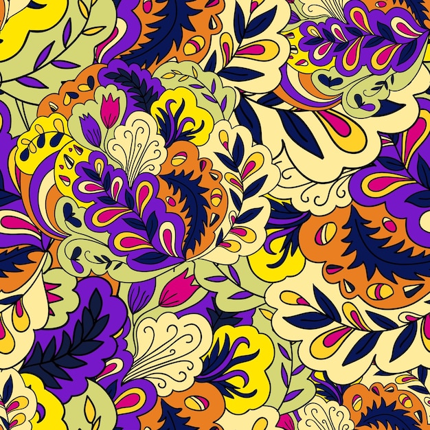 Patrón sin costuras con elementos de plantas vintage Fondo psicodélico con ornamento floral