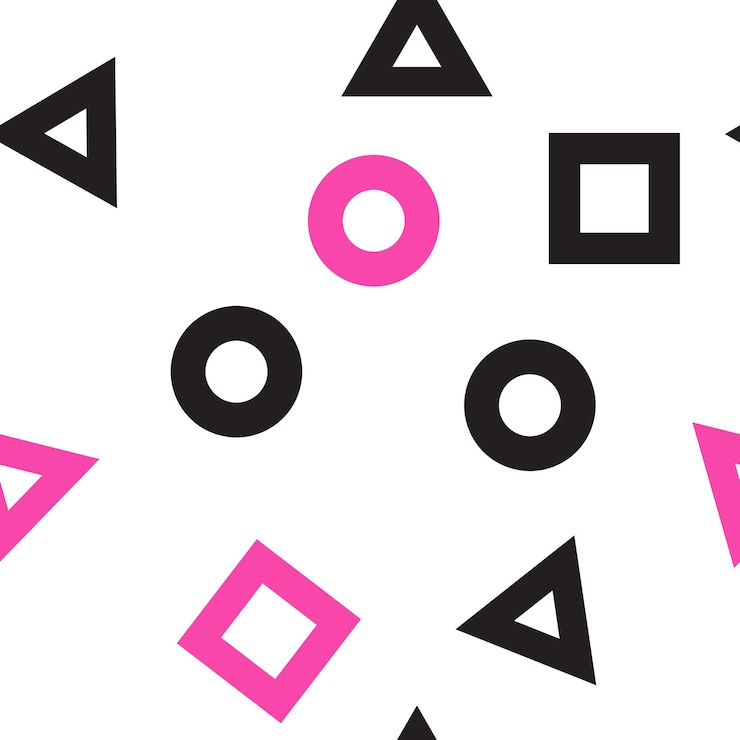 Vector patrón sin costuras con elementos de símbolo de squid game círculo cuadrado y triángulo sobre fondo blanco