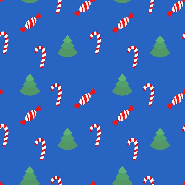 Patrón sin costuras para embalaje de Navidad y año nuevo Ilustración vectorial Fondo sin costuras con lindos abetos dulces navideños paleta Celebración Iconos para diseño