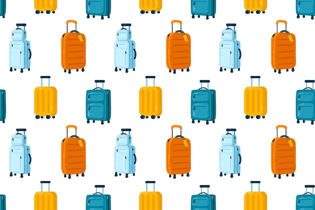 Patrón sin costuras de equipaje colorido para artículos esenciales para viajes y vacaciones Ilustración plana vectorial