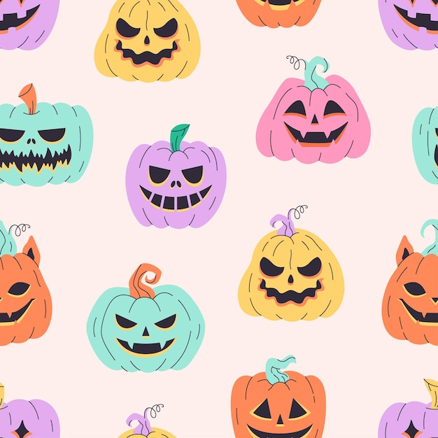 Patrón sin costuras con espantosas calabazas de Halloween Feliz truco o regalo de Halloween