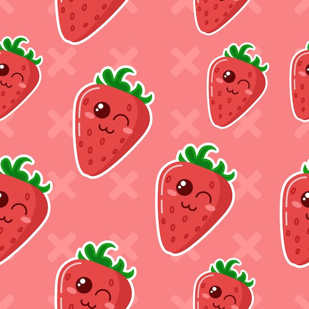 Patrón sin costuras con estampado de fresa de dibujos animados con bayas sobre fondo rosa Diseño vectorial