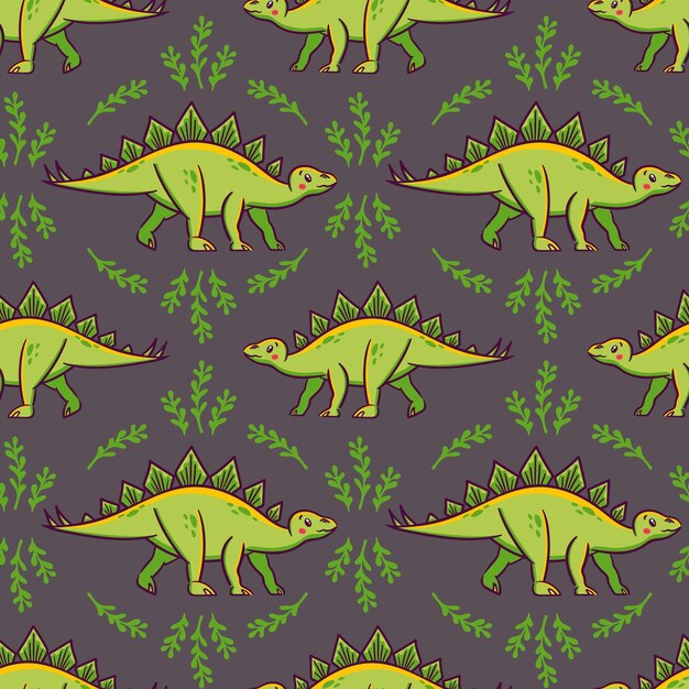Patrón sin costuras Estegosaurio lindo en estilo kawaii asiático Mascota de lagarto dinosaurio prehistórico