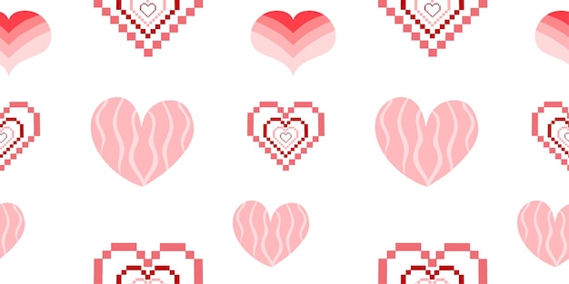 Patrón sin costuras en la estética Y2k de los años 2000 Fondo retro con corazones Ilustración vectorial