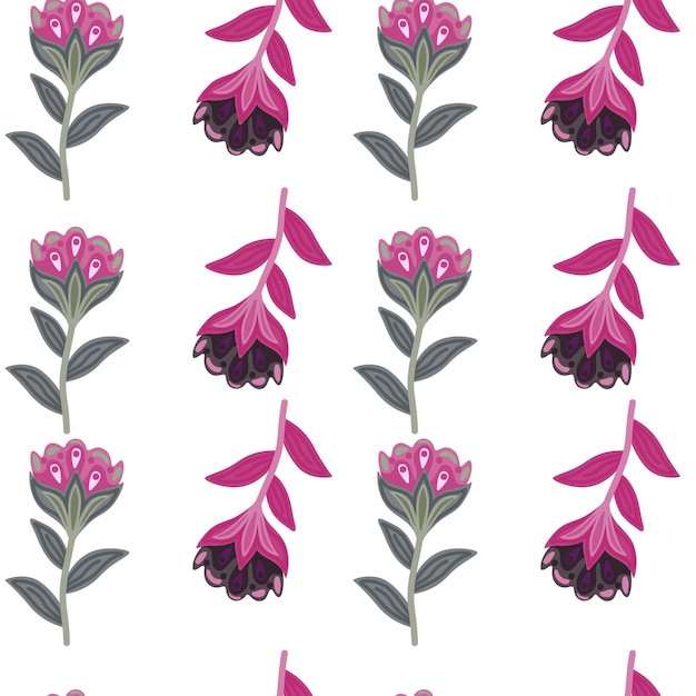Patrón sin costuras estilizado de flores creativas Ilustración botánica dibujada a mano Papel de pared floral abstracto Estilo de arte ingenuo Diseño para portada de envoltura de impresión textil Ilustración vectorial