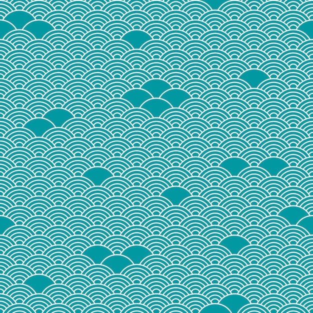 patrón sin costuras en estilo chino fondo asiático turquesa o azul azul con ondas o escamas