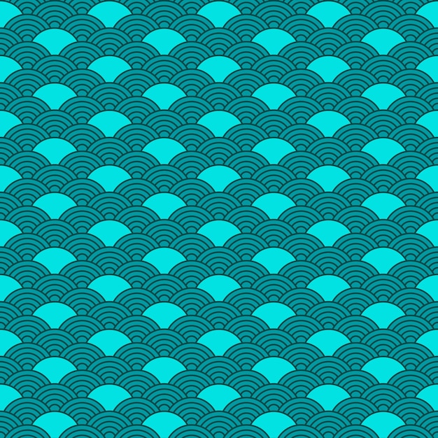 patrón sin costuras en estilo chino fondo asiático turquesa o azul azul con ondas o escamas