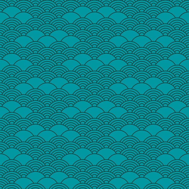 patrón sin costuras en estilo chino fondo asiático turquesa o azul azul con ondas o escamas