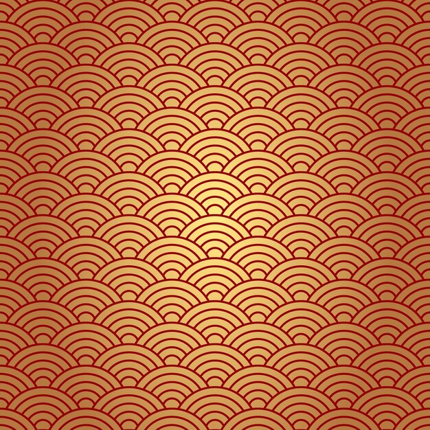 Patrón sin costuras en estilo chino Fondo oriental rojo y dorado con olas